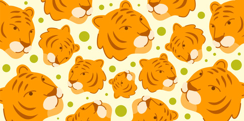 tiger face pattern with green polka dots for children © foxndeer