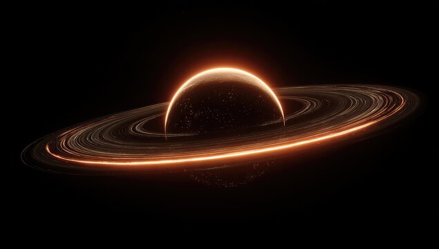 Orange ringed planet in space