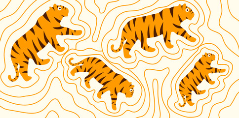 tigers line pattern decorative pattern for kids and fun © foxndeer