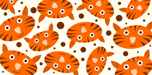 tiger faces seamless decorative pattern for kids and fun © foxndeer