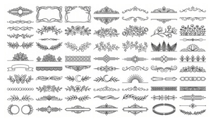 Decorative dividers and ornate flourish set for graphic design with divider line ornament flourish decoration calligraphy collection typography ornamental invitation decorative © Designer Pac 2