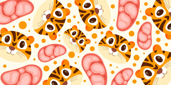 tiger faces and meat decorative pattern for kids and