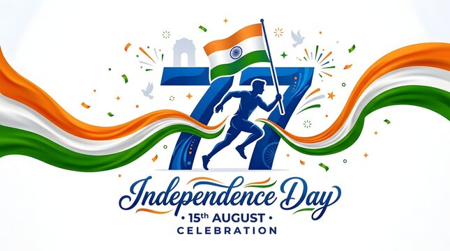 77th indian independence day celebration with a running athlete