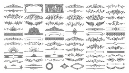 Assorted vintage decorative dividers and flourish ornaments with graphic design divider line ornament flourish decoration calligraphy collection typography ornamental invitation © Designer Pac 2