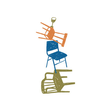 Hand drawn retro chair vector illustration. Vintage print in doodle style. 