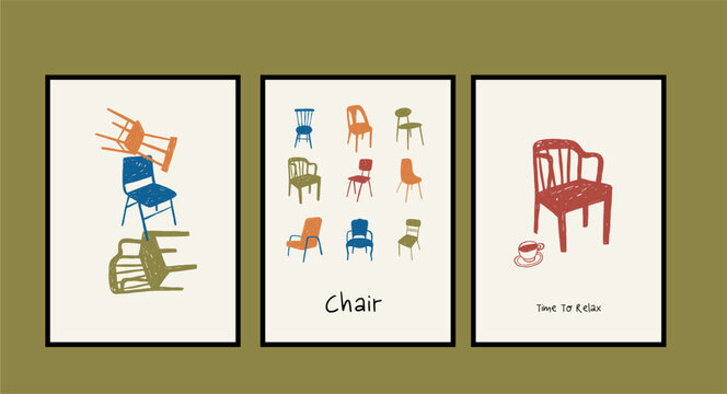 Hand drawn retro chair vector illustration. Vintage print in doodle style. 
