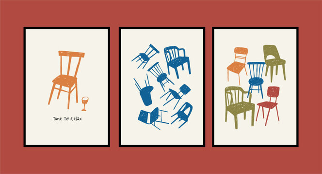 Hand drawn retro chair vector illustration. Vintage print in doodle style. 