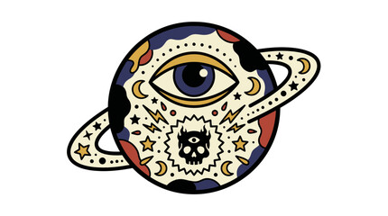 Mystical Planet with Third Eye, Skull, Stars, and Lightning © Salad