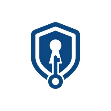 Blue security shield icon with key and keyhole