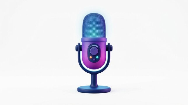 Stylized 3D rendering of a podcast microphone on white background