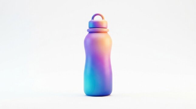 3D Gradient Colored Reusable Water Bottle on White Background