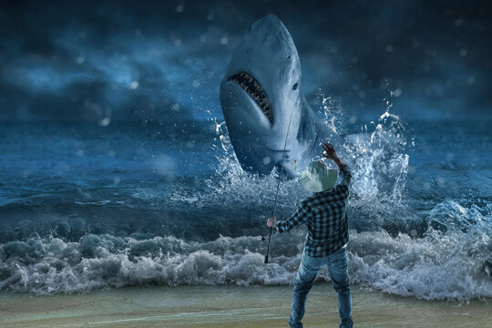 Man surprised by jumping great white shark at beach