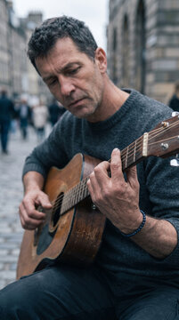 Man playing acoustic guitar outdoors