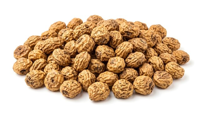 Dried Tiger Nuts Isolated on White Background, Heap of Whole Organic Chufa Tubers