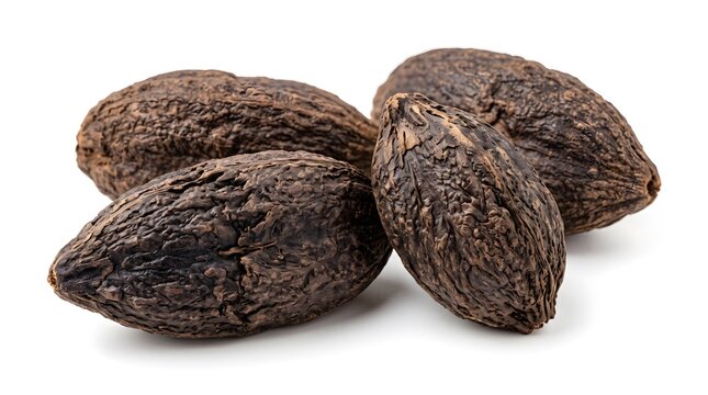 Premium Whole Pili Nuts in Shell, Authentic Dark Rough Shell Texture Isolated on White Background
