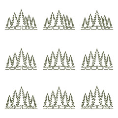 Obraz premium Collection of stylized evergreen trees in a natural landscape pattern