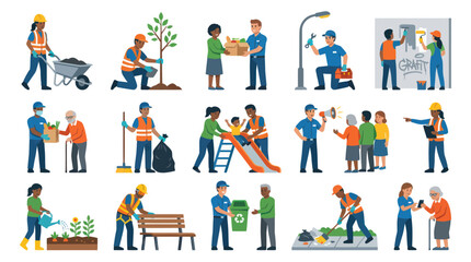Fototapeta premium Community Service Vector Art: People volunteering in flat style