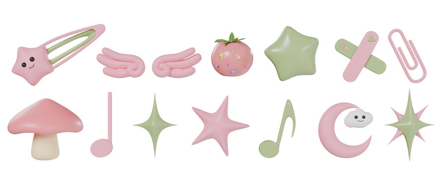 Whimsy Pastel Summer Element for Digital Planner 3D
