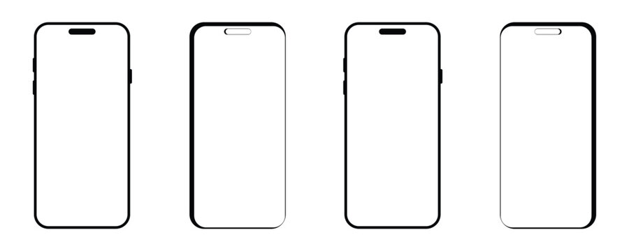 Smartphone mockup template set featuring front view outline vector frames of modern mobile phone displays for digital user interface presentation and branding displays