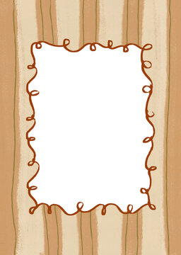 Autumn Aesthetic Curly Doodle Frame on Beige Striped Background 