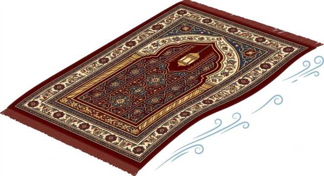 islamic prayer mat with traditional ornaments and lantern design