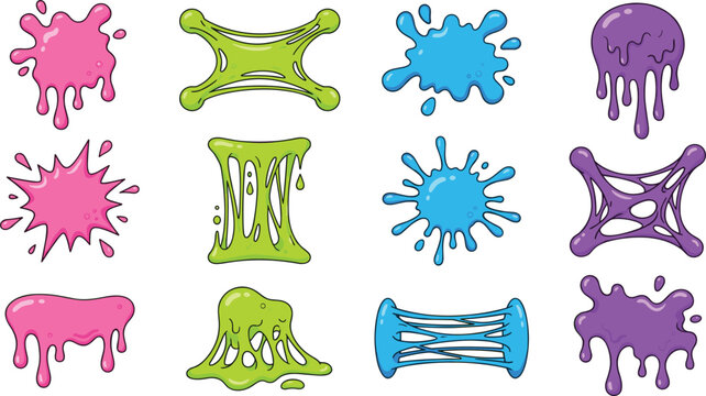 Colorful Paint Splash and Slime Collection Vector Illustration Set with Dripping Ink Blobs, Liquid Splatters, and Abstract Goo Shapes