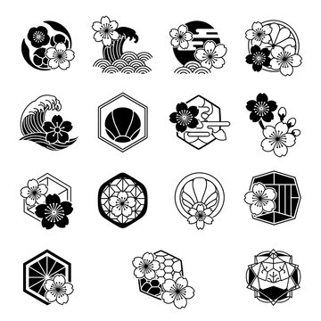 Collection of Traditional Japanese Crests Featuring Sakura Motifs
