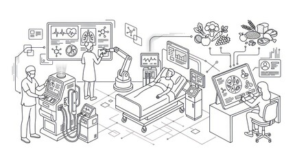 Obraz premium Hospital Room Medical Equipment Illustration.