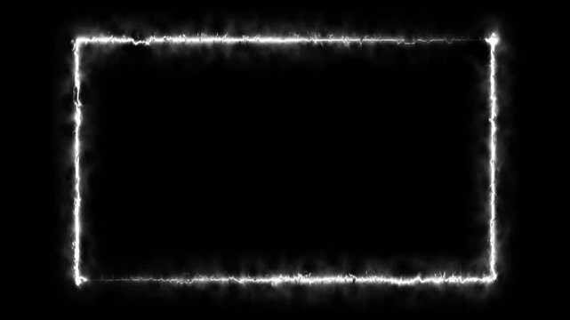 4K Animated Fiery Rectangle White Neon Fire Energy Seamless Loop 16:9 Ratio - Gaming Streaming Webcam Border and Plasma Overlay Concept