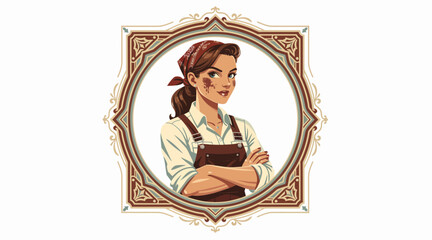 Fototapeta premium Retro Farmer Woman Portrait Wearing Bandana and Overalls, Confident Smile