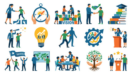 Naklejka premium Flat Vector Illustrations of Business, Education, Leadership, Success, Development Concepts with People.