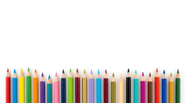 Colored pencils on white background