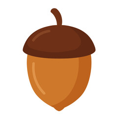 Cute acorn flat design illustration, cozy autumn oak nut isolated on transparent background, PNG asset.  © Yasmin