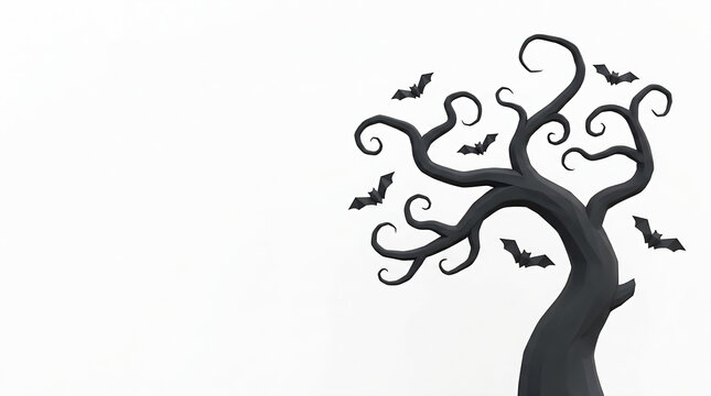 Halloween Spooky Black Tree with Paper Bats