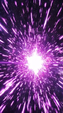 Purple Neon Streaks Abstract Space Tunnel Motion - A vibrant purple energy blast explodes outward, creating glowing streaks and particles that stretch into a blurred, starry space tunnel.