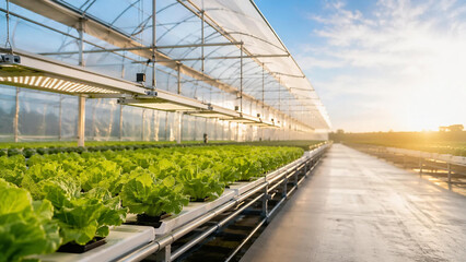 Naklejka premium Modern hydroponic lettuce greenhouse interior