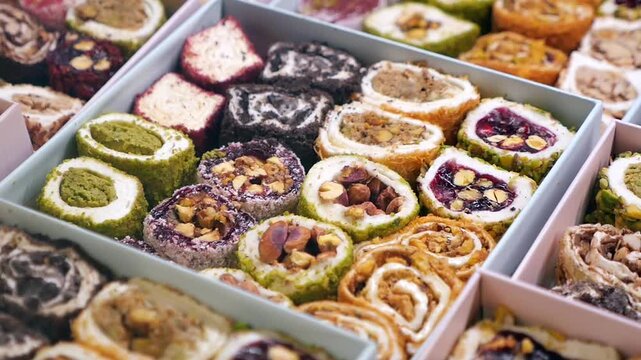 Colorful selection of turkish delights in local shop