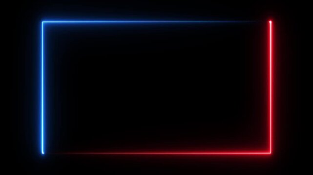 4K Animated Rectangle Blue and Red Neon Energy Seamless Loop 16:9 Ratio- Gaming Streaming Webcam Border and Cyberpunk Overlay Concept