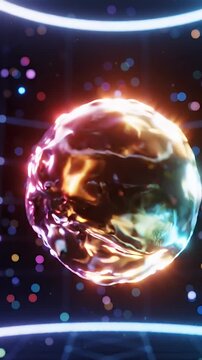 Luminous Abstract Sphere with Neon Glow - A futuristic 3D video showcases a glowing, amorphous sphere with a molten, metallic texture.