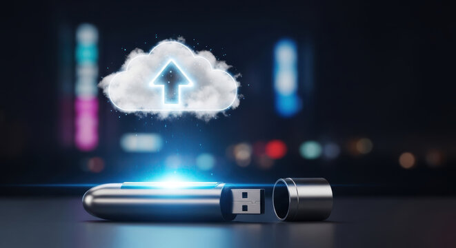 Cloud upload digital communication online submission data storage file transfer usb drive technology secure cloud computing backup