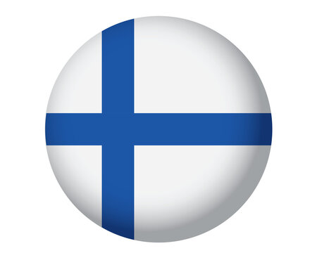 Finland flag icon. Round glossy button with Finnish national symbol.