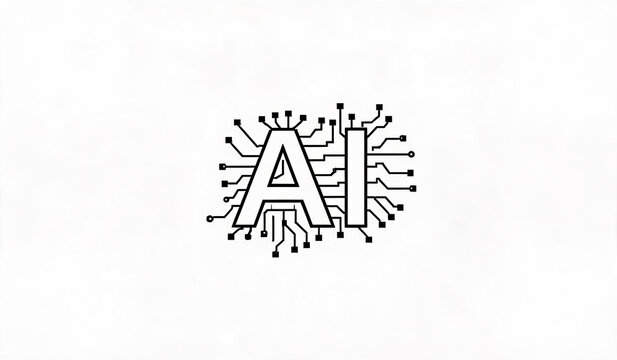 A minimalist line art graphic featuring stylized AI letters with circuit traces, representing artificial intelligence and digital technology.