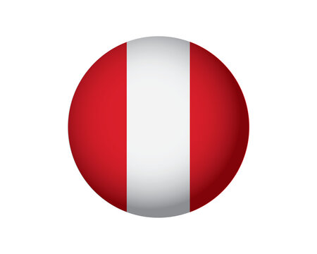 Peru flag icon as a glossy sphere. Round button with Peruvian national symbol.