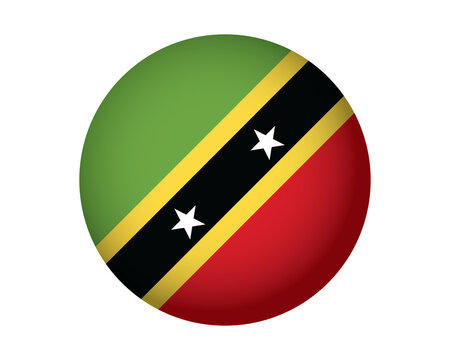 Saint Kitts and Nevis flag icon. Round glossy button with national Caribbean country symbol.