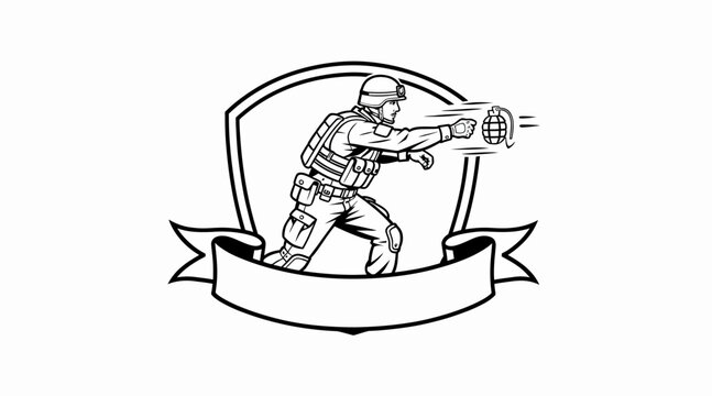 Soldier Throwing Grenade Emblem, Military Emblem, Army Combat Design