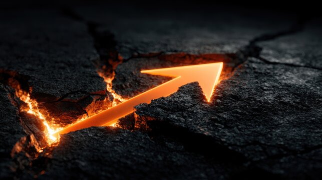 Orange arrow emerges from glowing cracked earth, symbolizing progress