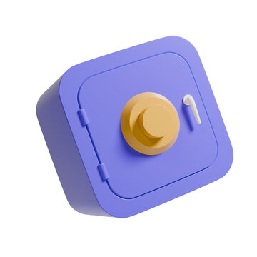 Perspective view of a purple safe deposit box illustration. 3D render