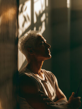 Sunlight filters through window panes, casting soft shadows