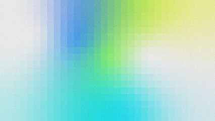 Obraz premium Textured grainy noise abstract backdrop with soft vertical grid segments, smooth gradient transitioning from white, cobalt blue, turquoise, mint green to pale yellow.
