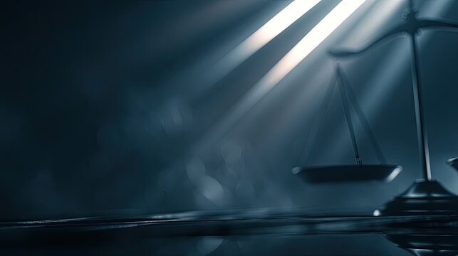 Celestial light illuminates a balanced scale, symbolizing justice and truth